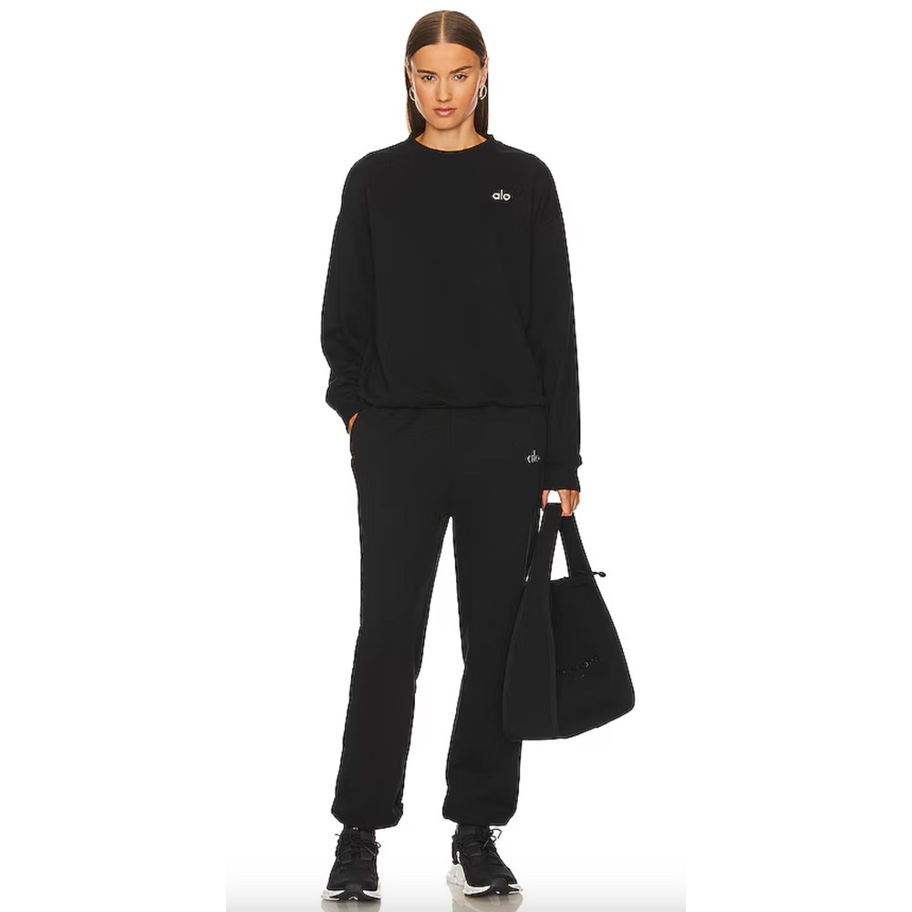 Alo Yoga Accolade Black Crewneck Jogger Sweatpants Set Estimated Small